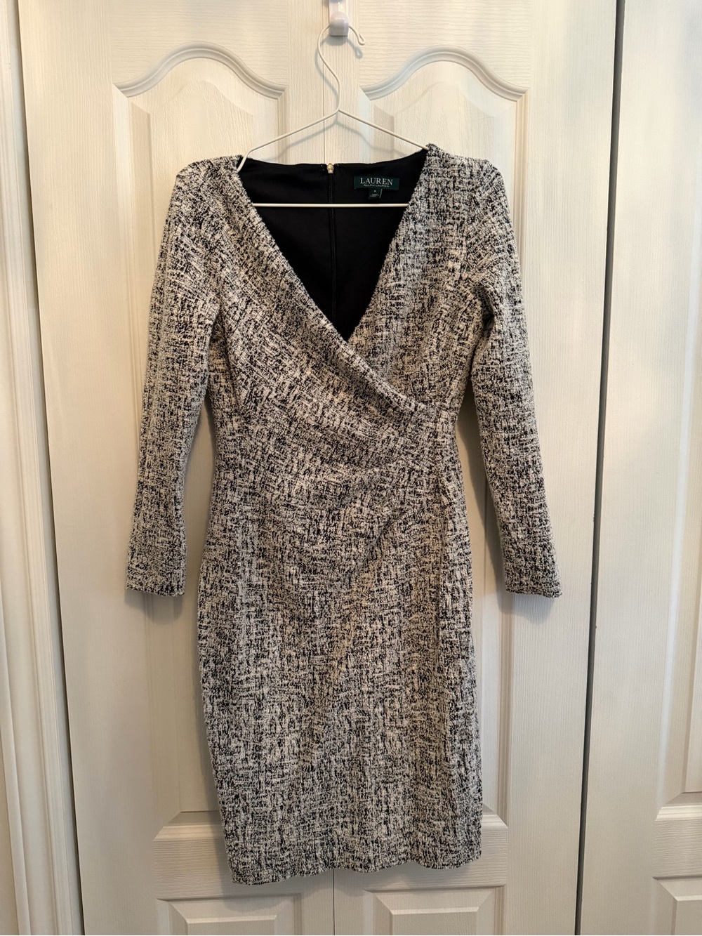 Ralph Lauren Gray Tweed V-Neck Long Sleeve Sheath Dress - Picture 4 of 5